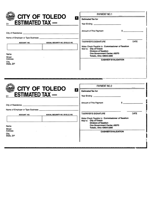 Estimated Tax - City Of Toledo Printable pdf