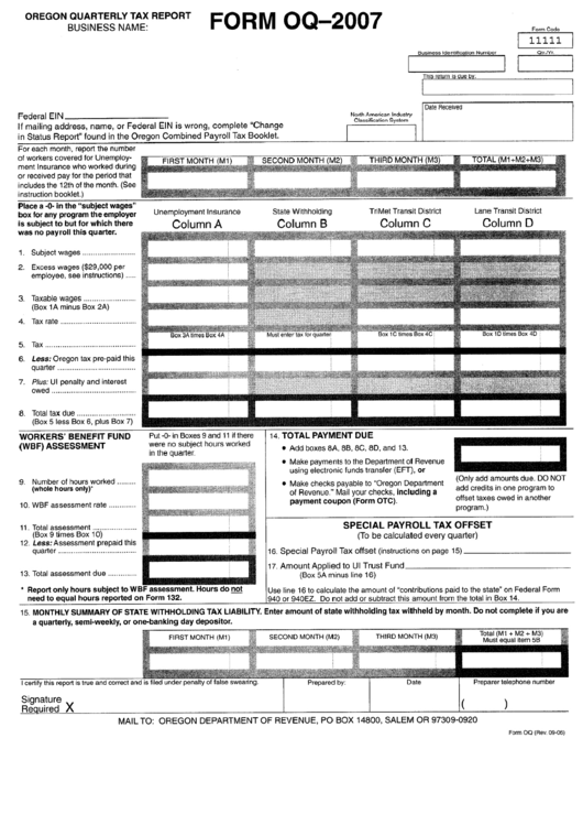 Form Oq - Oregon Quarterly Tax Report - 2007 Printable pdf