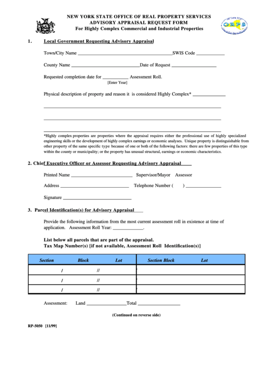 Form Rp-5050 - Advisory Appraisal Request Form Printable pdf