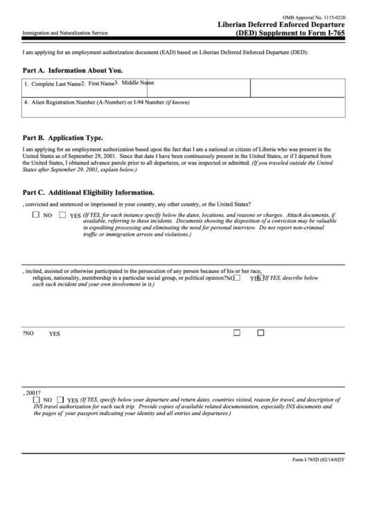 Form I-765 - Liberian Deferred Enforced Departure - U.s. Department Of Justice Printable pdf