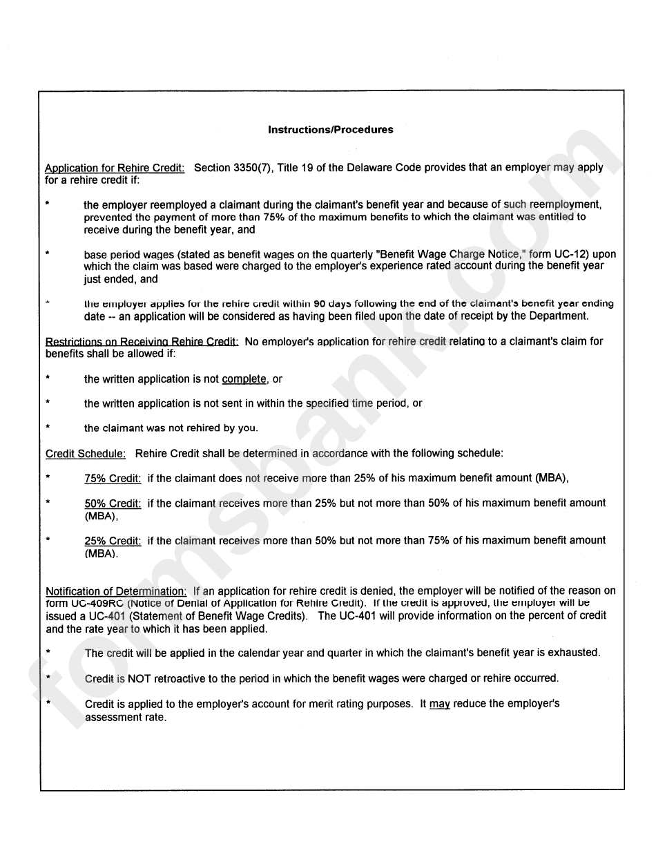 Form Uc-400 - Application For Rehire Credit