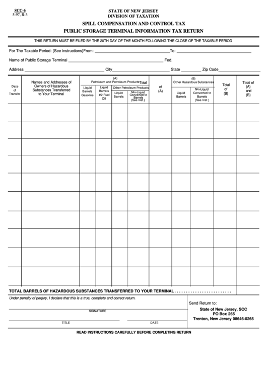 Fillable Form Scc-06 - Spill Compensation And Control Tax Public Storage Terminal Information Tax Return Printable pdf