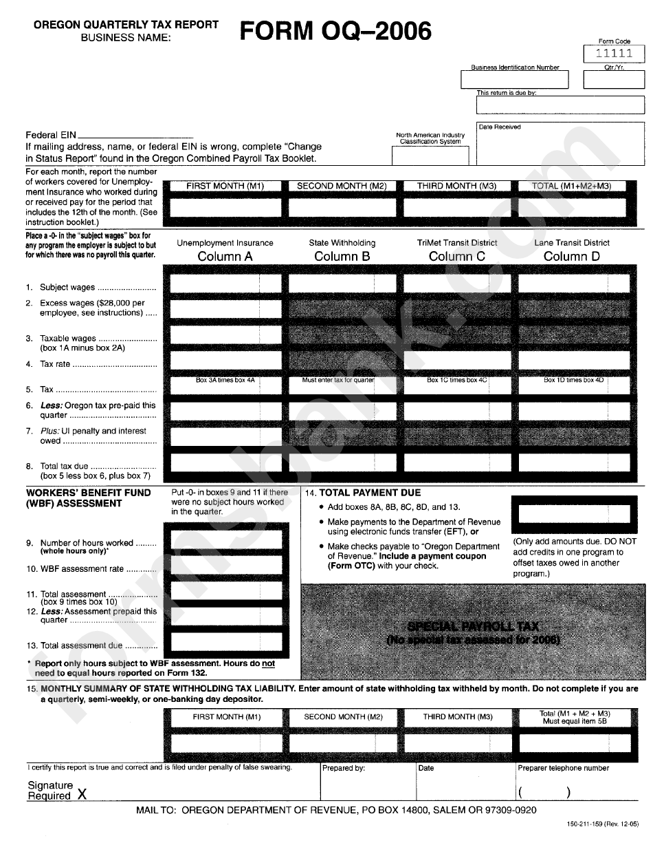 Form Oq/132 - Oregon Quarterly Tax Report - Unemployment Insurance Employee Detail Report 2006