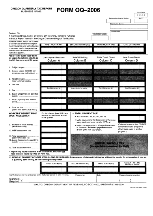 Form Oq/132 - Oregon Quarterly Tax Report - Unemployment Insurance Employee Detail Report 2006 Printable pdf
