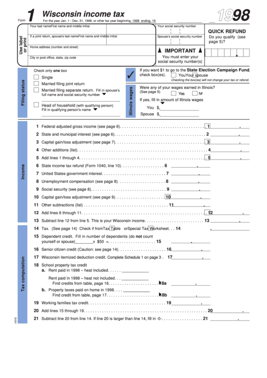 1 Wisconsin Tax Form Instruction