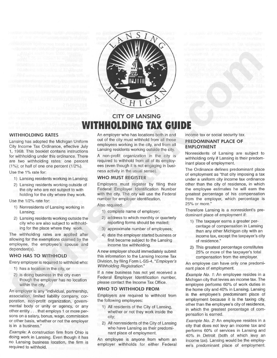 Withholding Tax Guide State Of Michigan printable pdf download