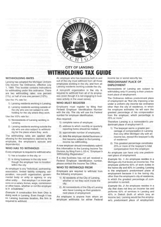 Withholding Tax Guide State Of Michigan printable pdf download