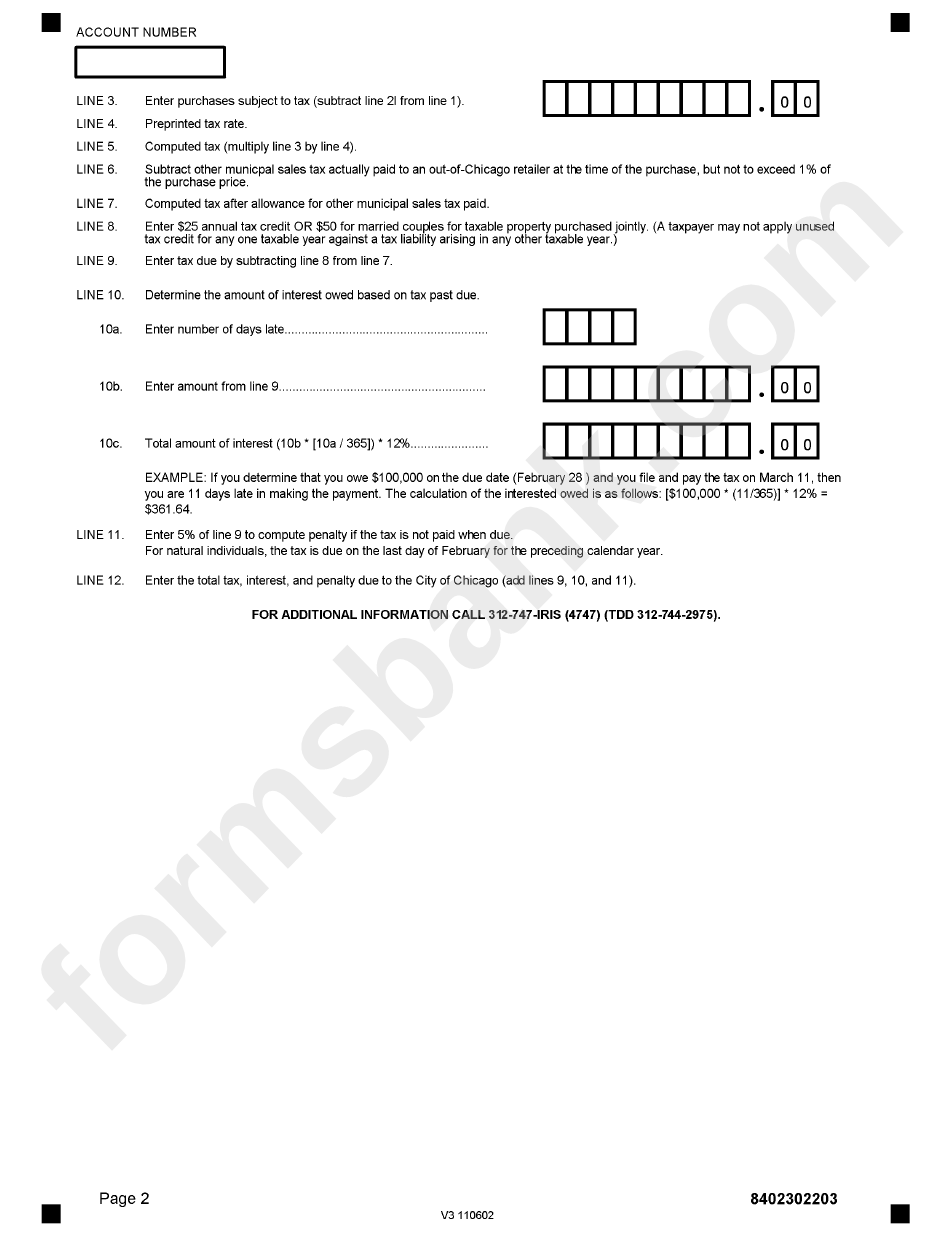 Form V3 110602 - Instructions For Preparing The Non Titled Personal Property Use Tax Return - 8402 In Individual 2002 - State Of Illinois