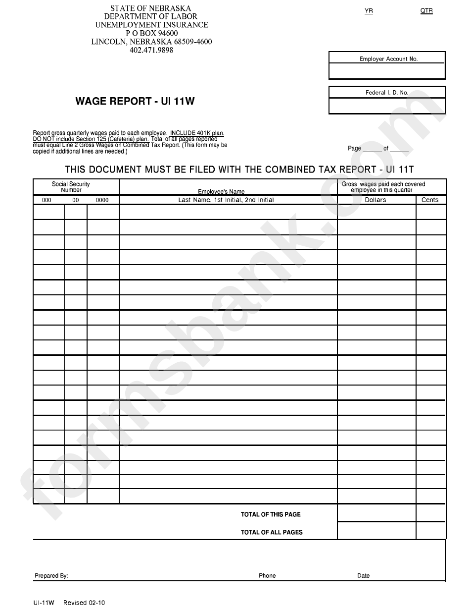 Form Ui-11w - Wage Report