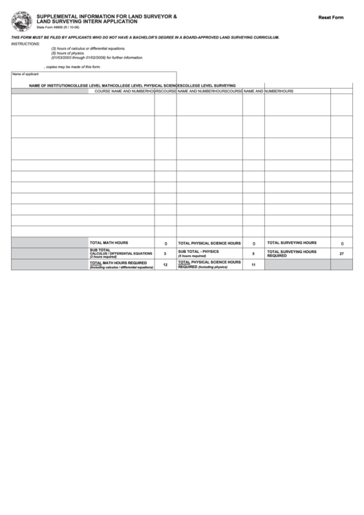 State Form 49856 - Supplemental Information For Land Surveyar & Land Surveying Intern Application - Indiana Printable pdf