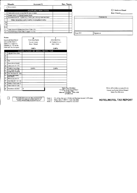 Hotel/motel Tax Report Form Printable pdf