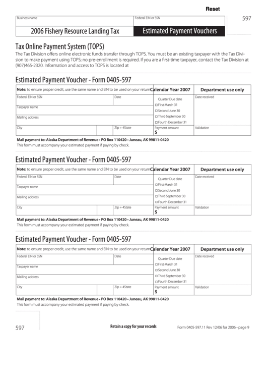 Form 0405-597.13 - Fishery Resource Landing Tax - Alaska Department Of Revenue - 2006 Printable pdf