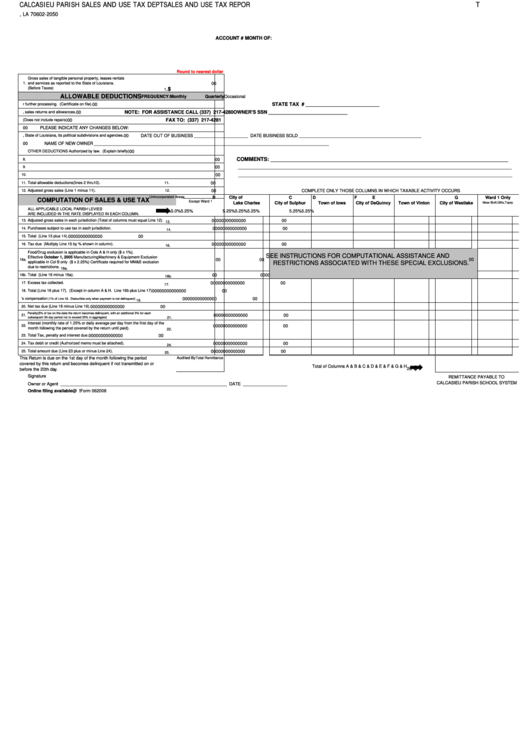 Fillable Form 062008 - Sales And Use Tax Report Printable pdf