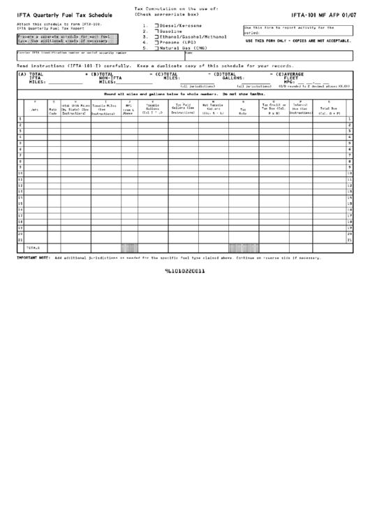 Form Ifta-101 Mf - Ifta Quarterly Fuel Tax Schedule - 2007 Printable pdf