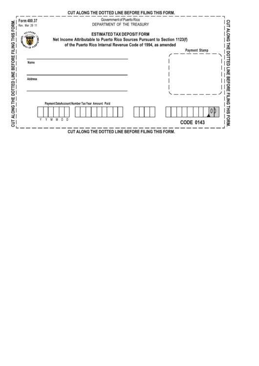 Form 480.37 - Estimated Tax Deposit Form Printable pdf