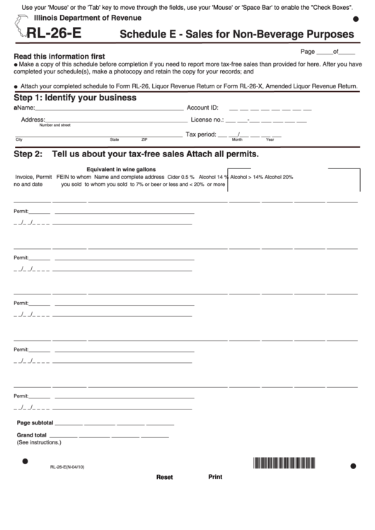 Fillable Form Rl-26-E - Schedule E - Sales For Non-Beverage Purposes Printable pdf