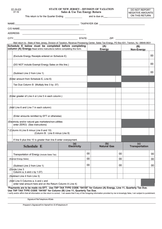 Fillable Form St-50-En - Sales & Use Tax Energy Return Printable pdf