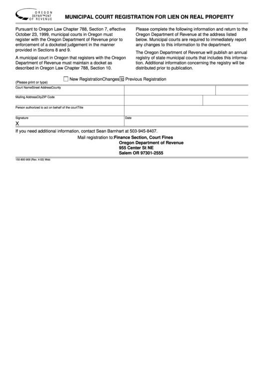 Municipal Court Registration For Lien On Real Property Form Printable pdf
