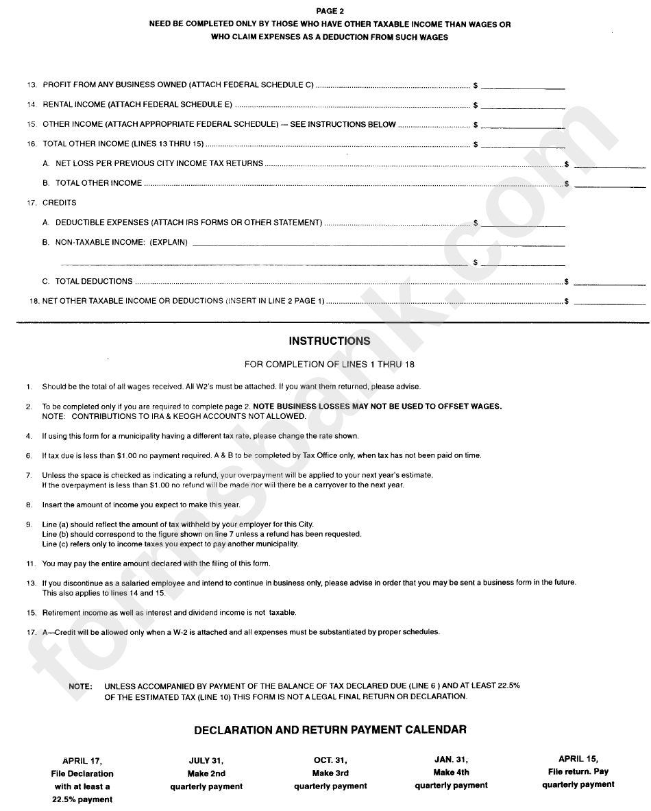 Form Ir - Income Tax Return For 2005 - City Of Wilmington