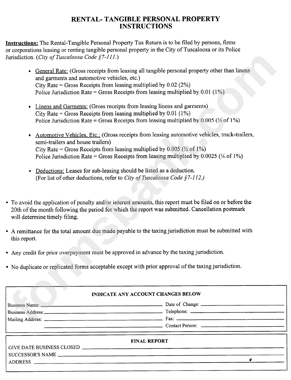 City Of Tuscaloosa Rental-Tangible Property Tax Report