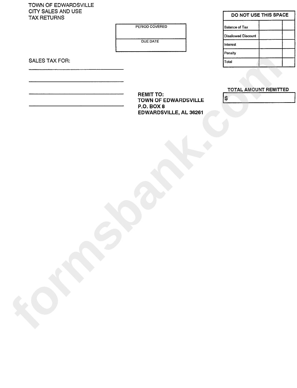 City Sales And Use Tax Returns Form - Town Of Edwardsville