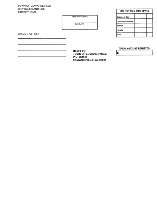 City Sales And Use Tax Returns Form - Town Of Edwardsville Printable pdf