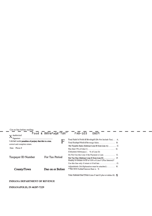 Food & Beverage Tax Form Printable pdf
