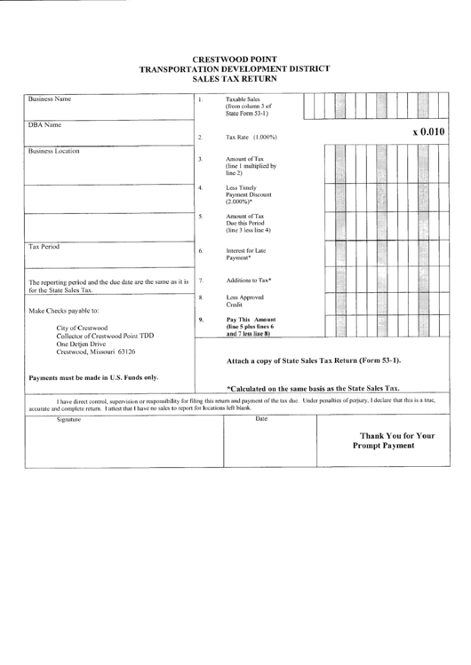 Sales Tax Return Form - Crestwood Point Printable pdf