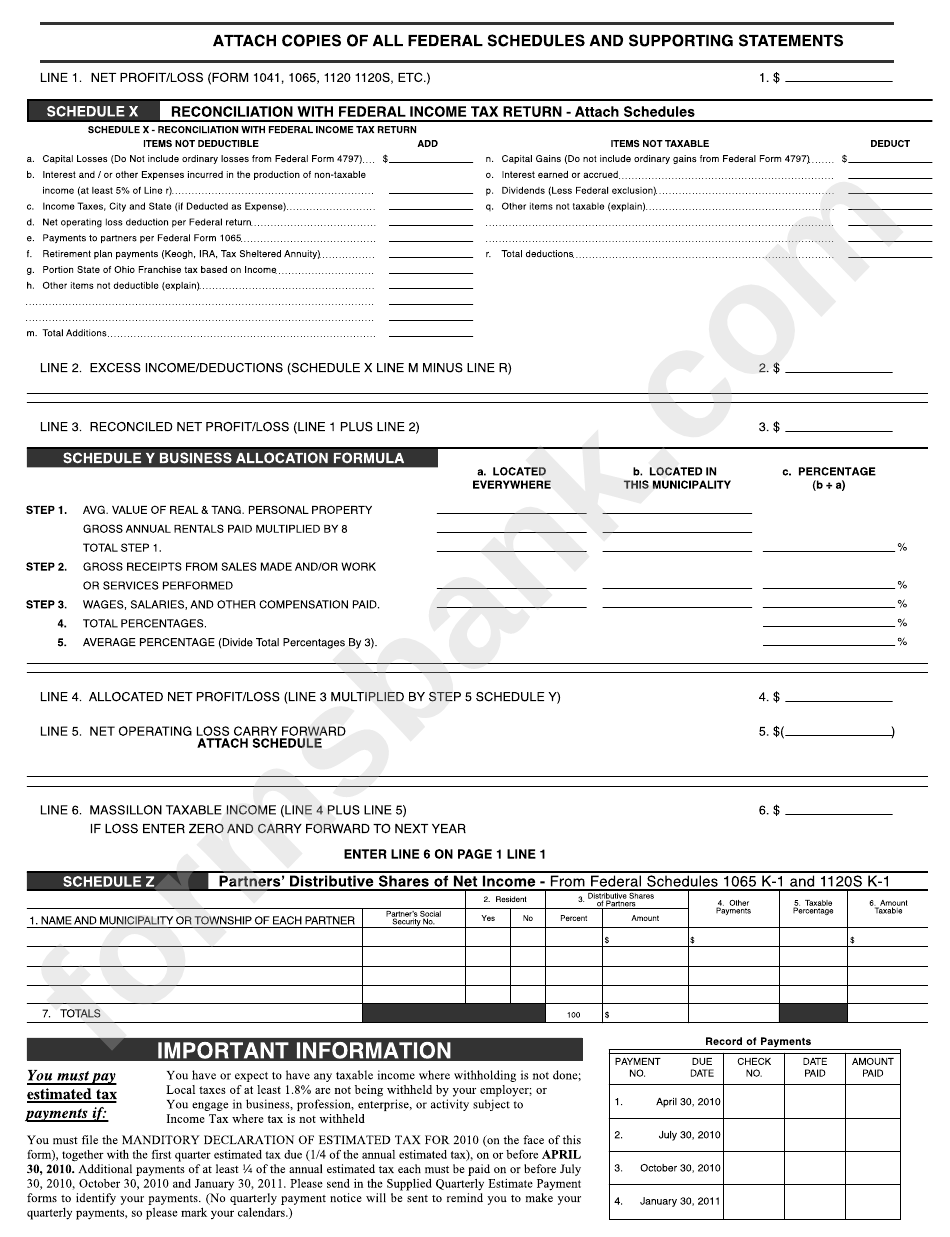 City Of Massillon, Ohio Income Tax Return Form 2009