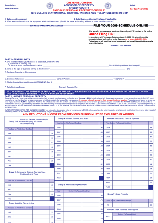 Fillable Tangible Personal Property Schedule - Shelby County - 2009 Printable pdf