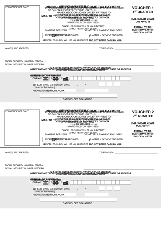 Individual Estimated Income Tax Payment Voucher Form - Ohio Income Tax Division - 2011 Printable pdf