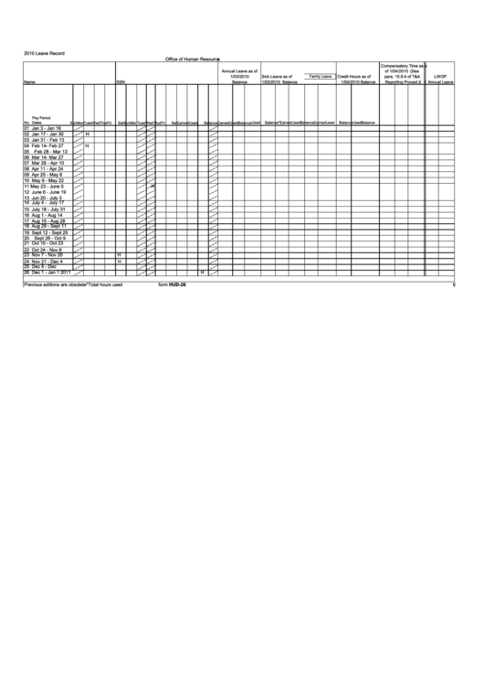 Fillable Form Hud-260 - Leave Record - 2010 Printable pdf
