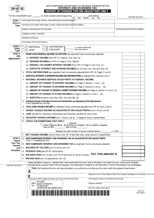Fillable Form Dp-87 Id - Interest And Dividends Tax Printable pdf