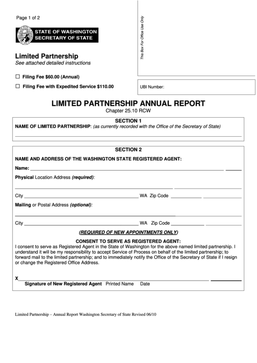 Fillable Limited Partnership Annual Report Form - Washington Secretary Of State Printable pdf
