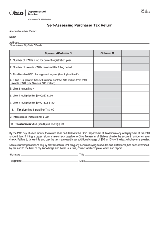 Form Kwh 4 - Self-Assessing Purchaser Tax Return Printable pdf