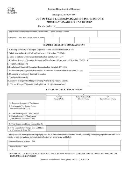 Fillable Form Ct-24 - Out-Of-State Licensed Cigarette Distributor