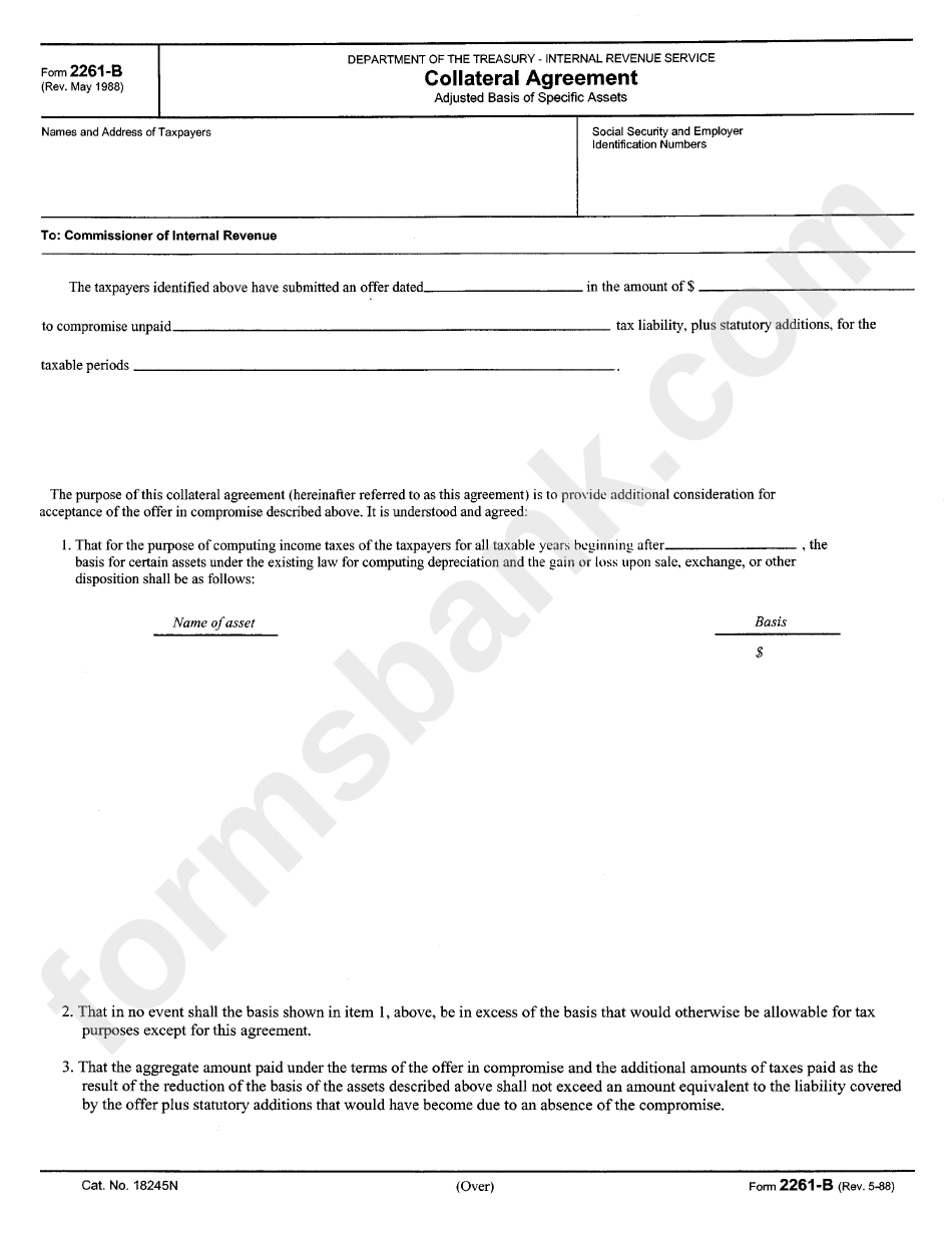 Form 2261-B - Collateral Agreement - Adjusted Basis Of Specific Assets