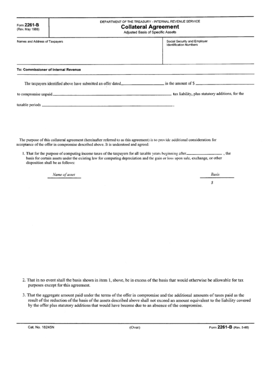 Form 2261-B - Collateral Agreement - Adjusted Basis Of Specific Assets Printable pdf