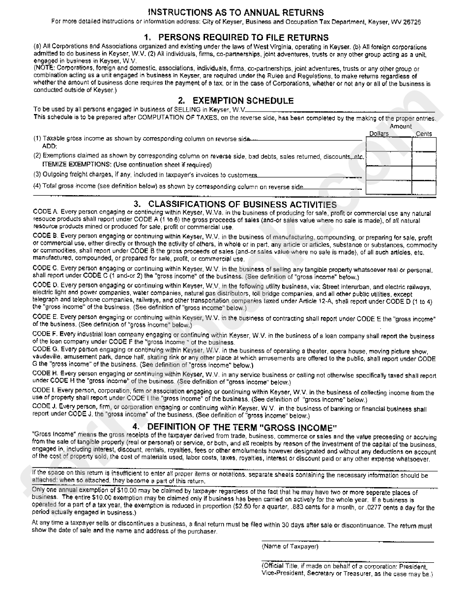 Annual Return Form - Business And Occupation Privilege Tax
