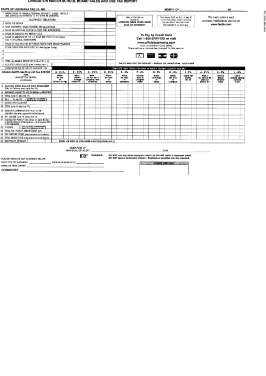 Sales And Use Tax Report Form - Livingston Parish Printable pdf
