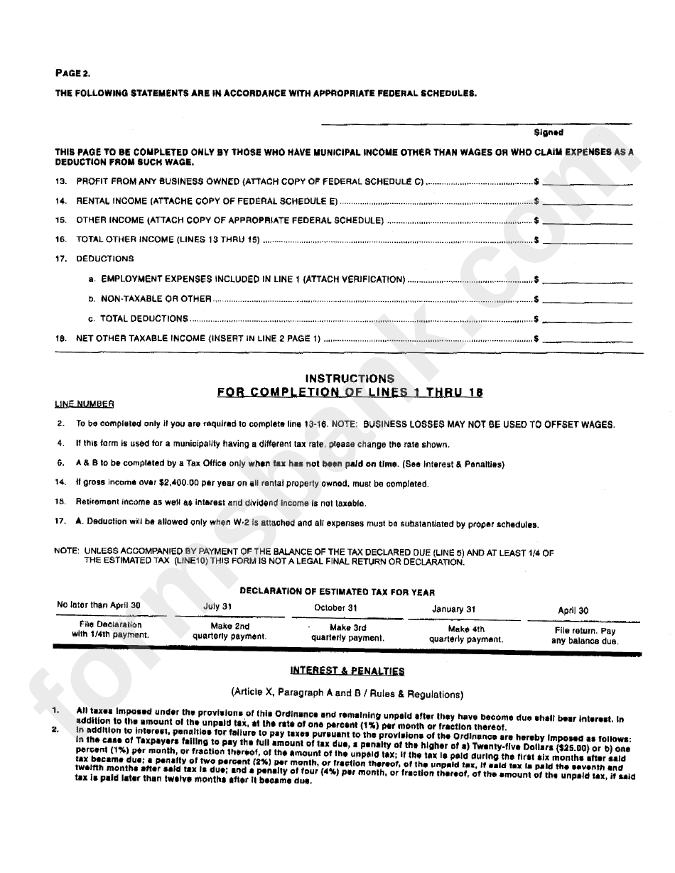 Form Ir - Batavia Income Tax Return