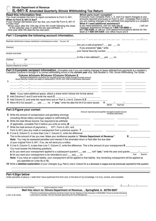 Il 941 Printable Form Printable Forms Free Online 5410