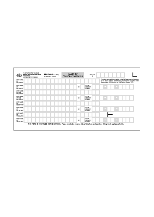 Form Rev-1605 (Shedule Co) - Names Of Corporate Officers - 2001 Printable pdf