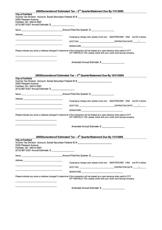 Declaration Of Estimated Tax - Ohio Income Tax Division - 2005 Printable pdf