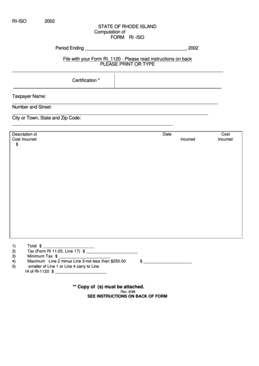 Form Ri-Iso - Computation Of I.s.o. Tax Credit - 2002 Printable pdf