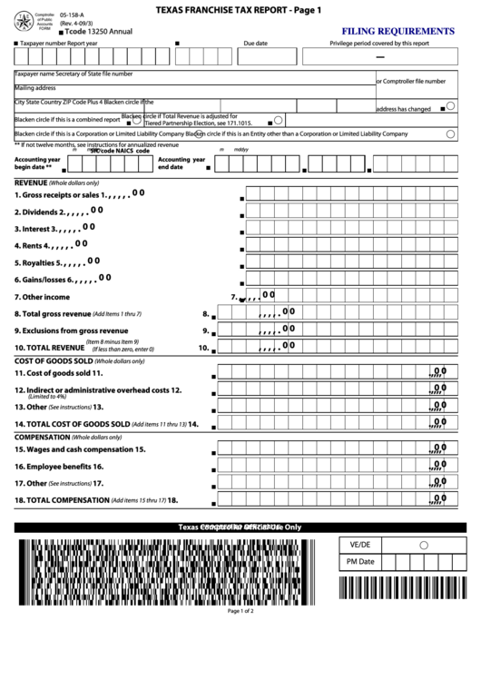 Fillable Texas Franchise Tax Report Form Comptroller Of Public