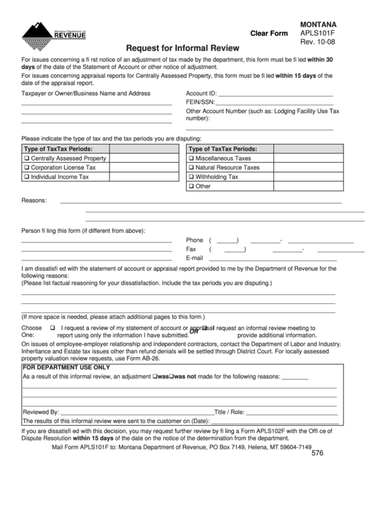 Fillable Form Apls101f - Request For Informal Review Printable pdf