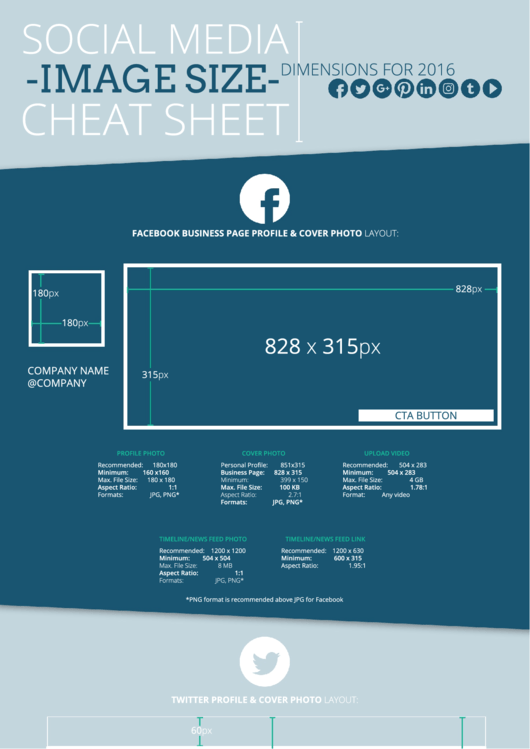 Social Media Image Size Cheat Sheet Printable pdf