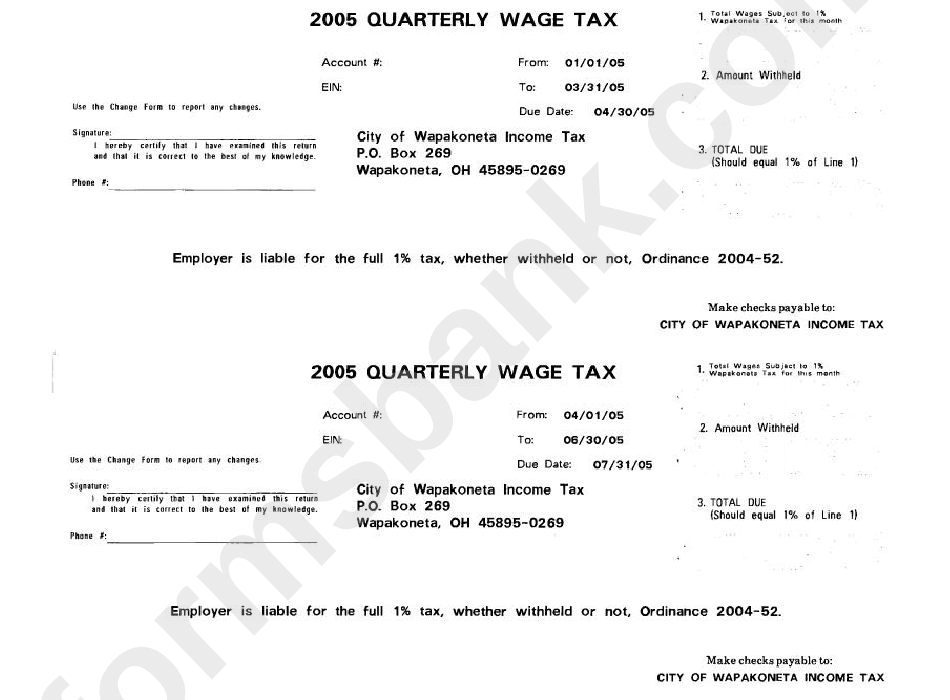 2005 Quarterly Wage Tax Form Ohio printable pdf download