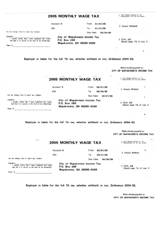 2005 Monthly Wage Tax Form Ohio printable pdf download